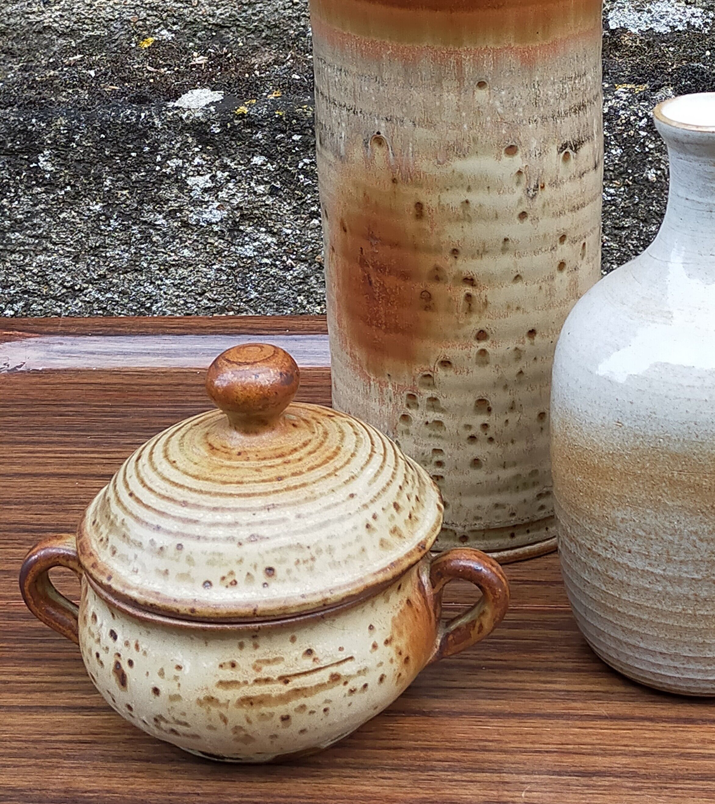 Potter's sugar bowl in vintage enamelled sandstone