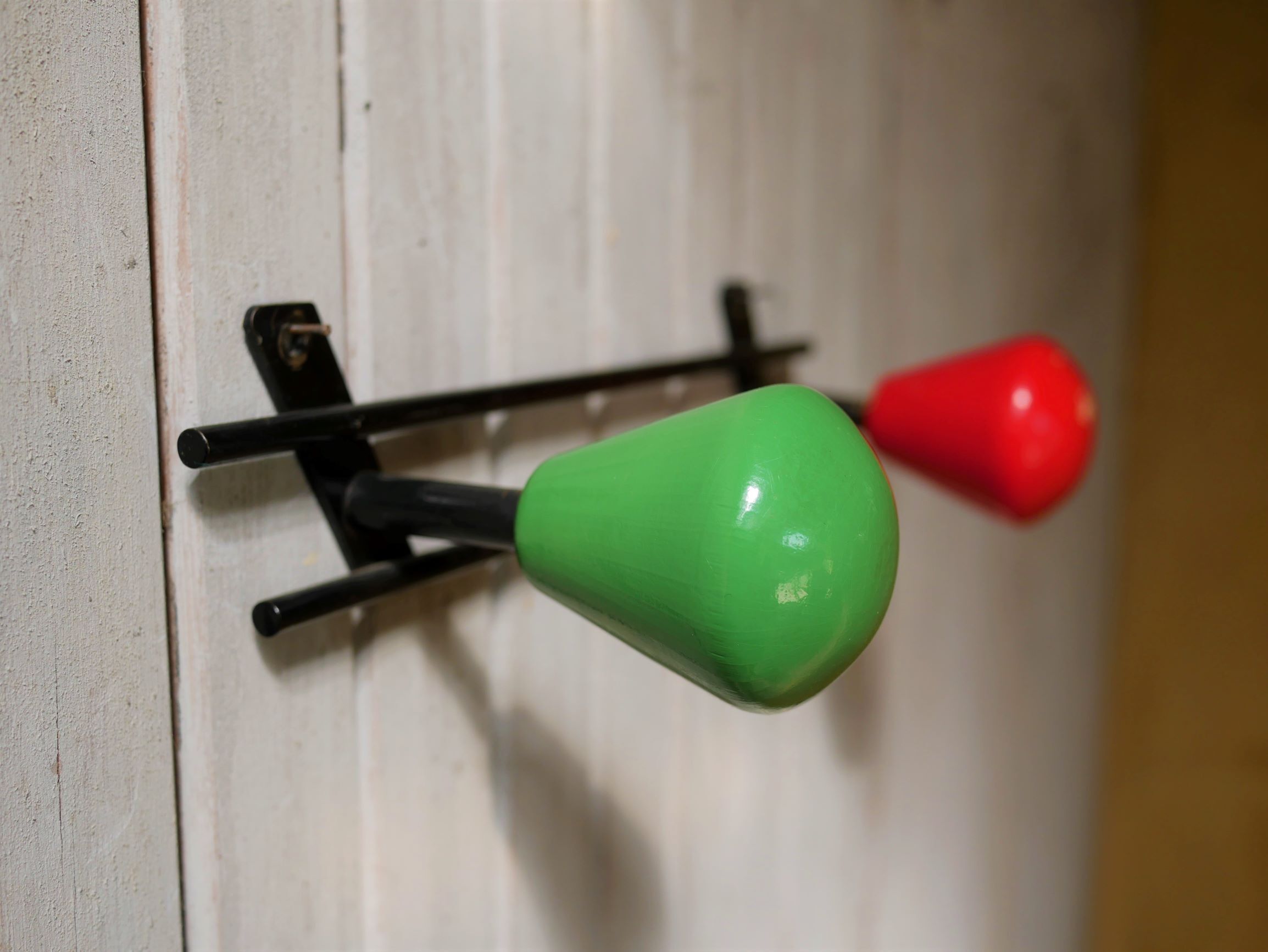 Vintage wall coatrack 2 hooks in metal and wood