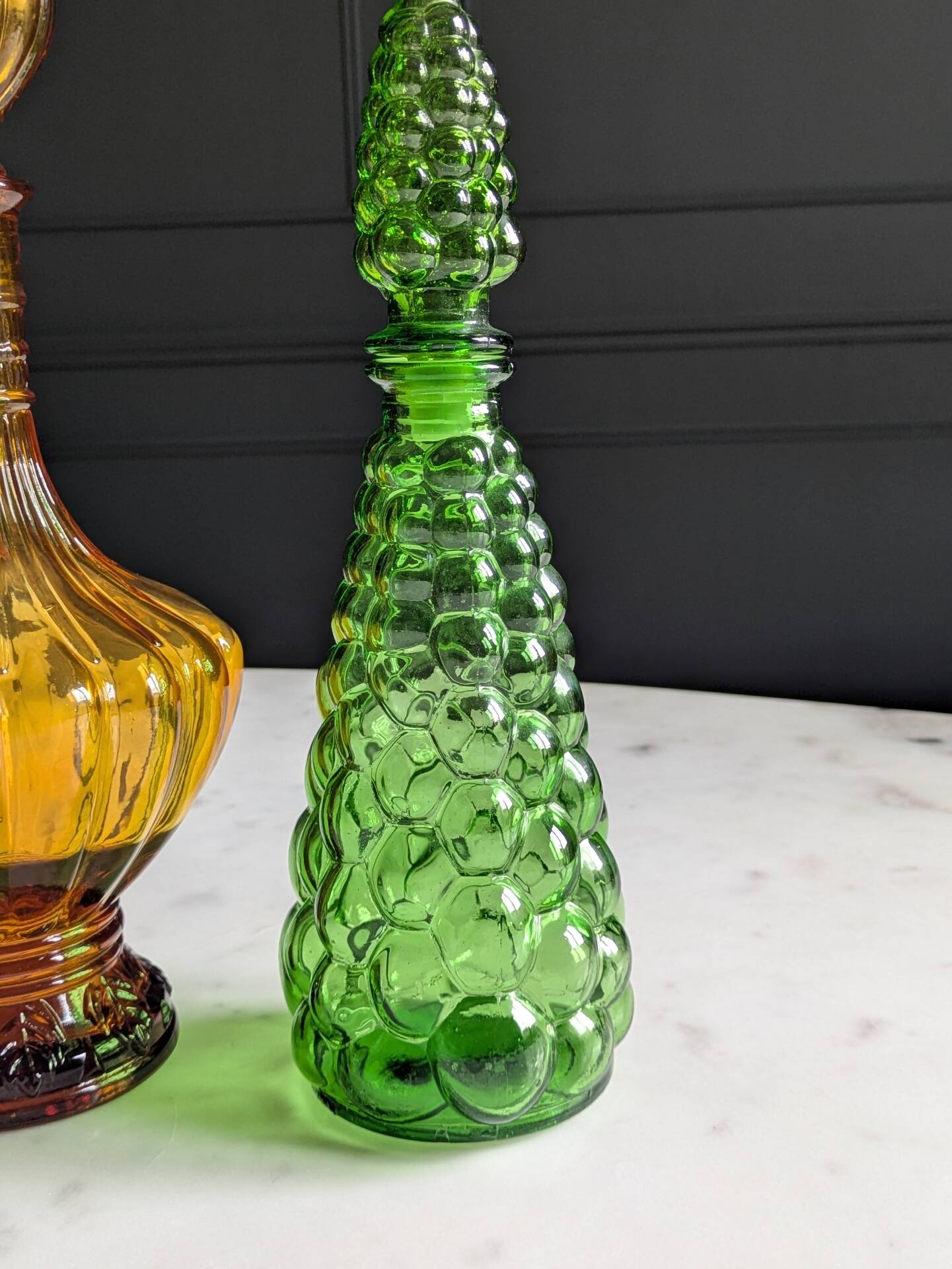 Pair of vintage Empoli style carafes from the 70s.