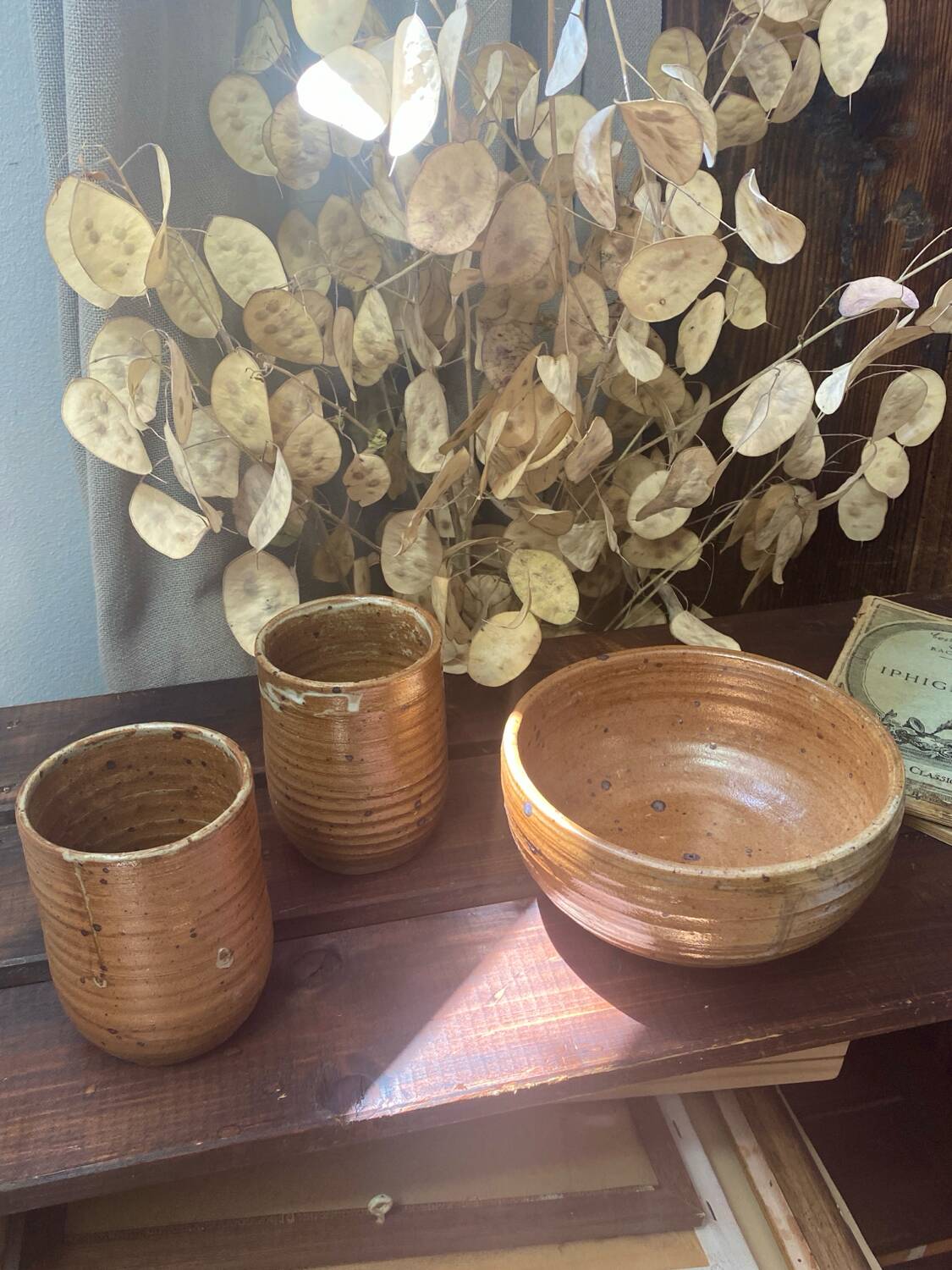 Vallauris Pyrite Stoneware Bowl and Mugs