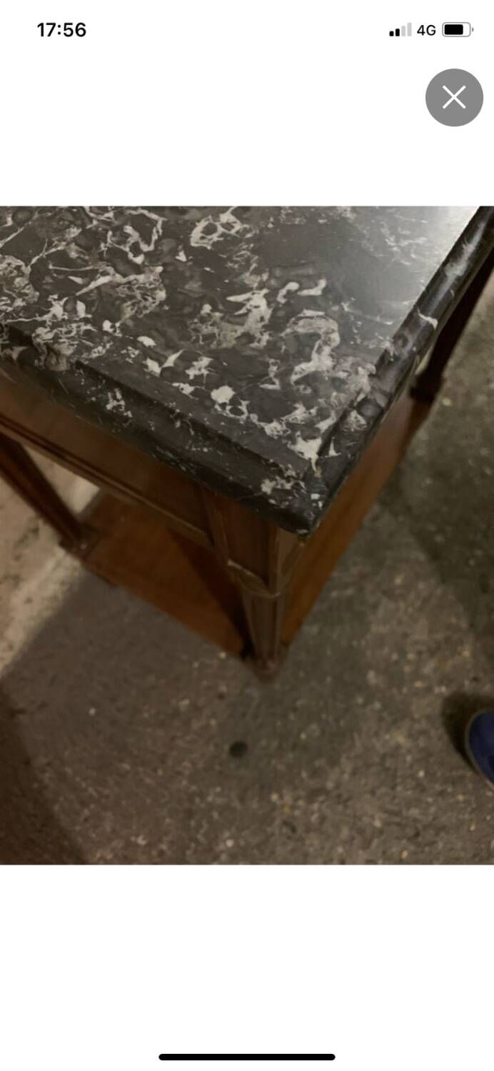 Louis XVI style bedside tables in solid walnut and grey marble