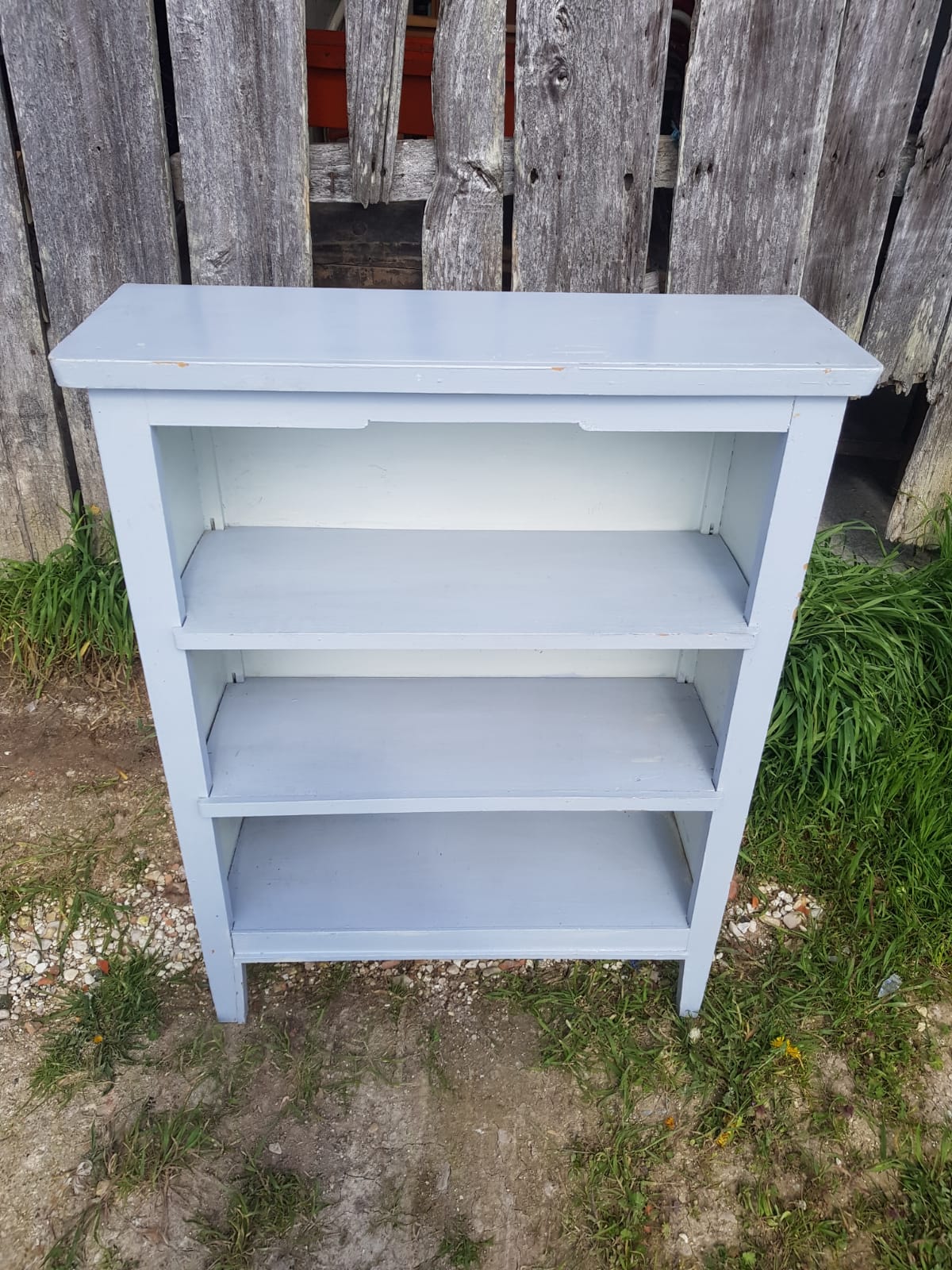 Pair Old Furniture Library 3 Vintage Grey Wood Shelves
