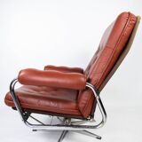 Fauteuil en cuir rouge et structure en métal danois 1960