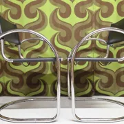Set of 4 Bauhaus leather armchairs in chrome metal 1970/1980