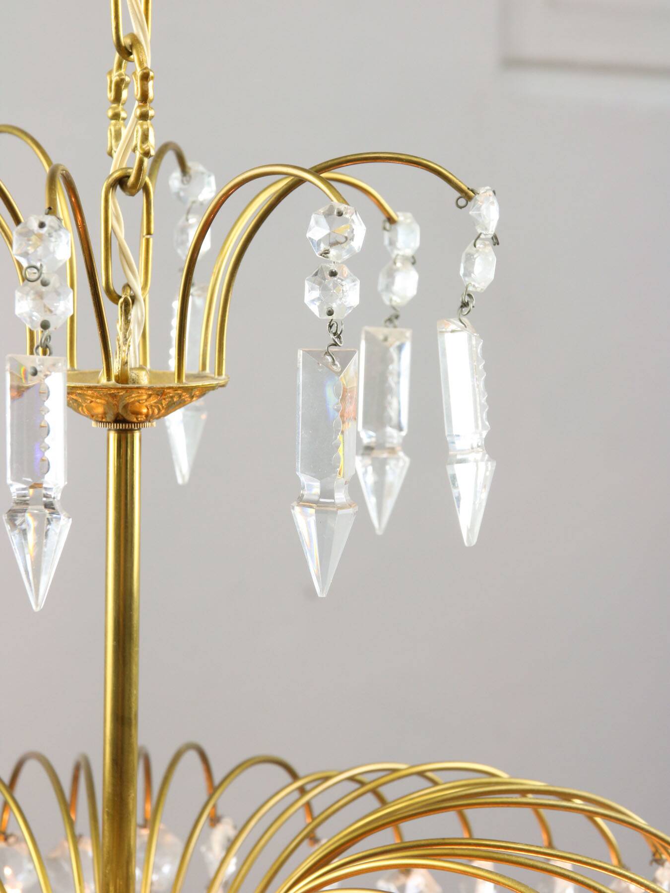 Vintage Italian Crystal and Gilt Metal Chandelier, 1980s