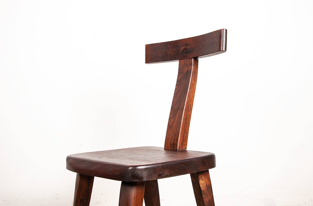 Set of 4 Scandinavian chairs in solid Elm, model T in the style of Olavi Hannin.