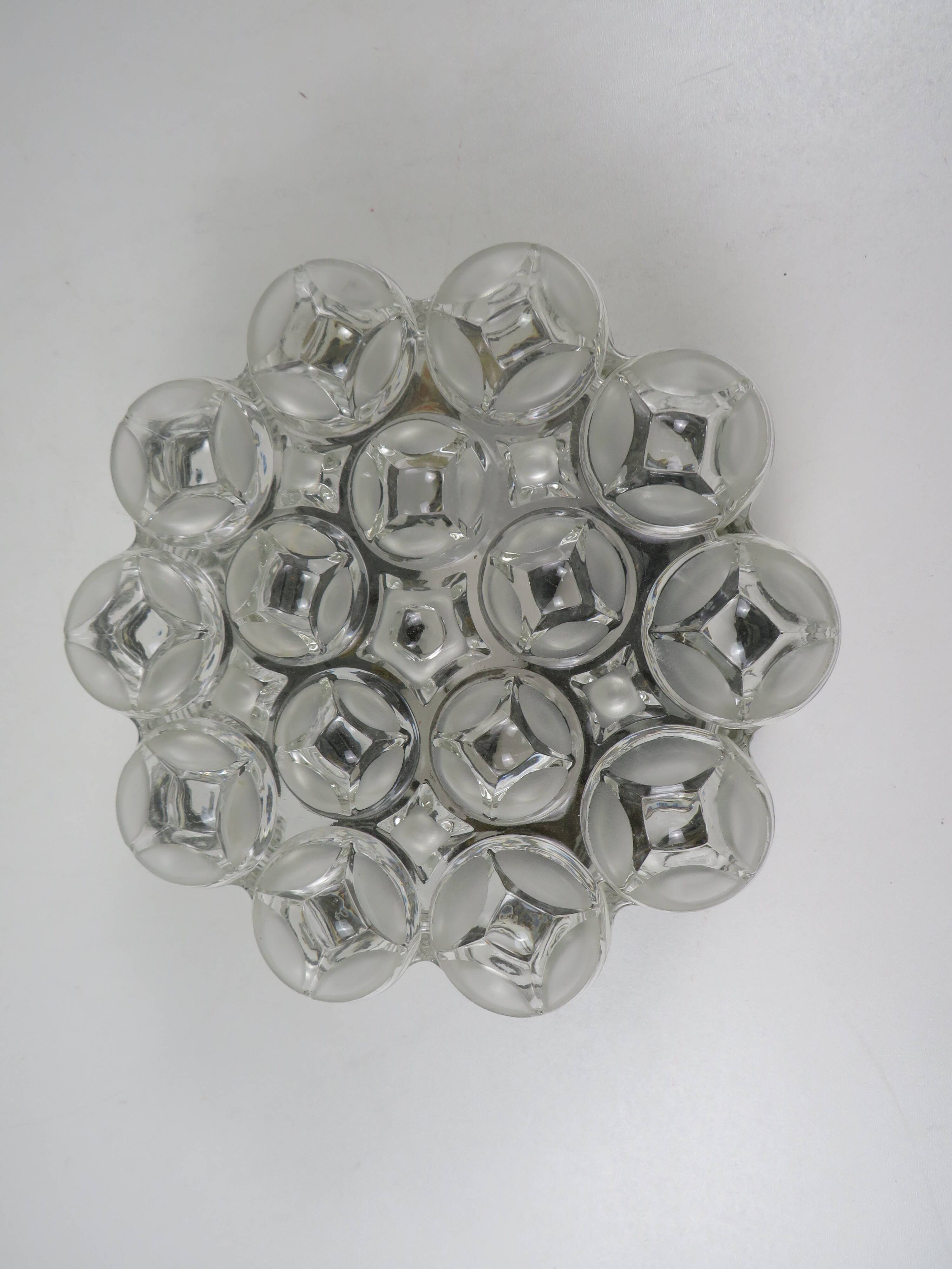 Vintage ceiling light WILA Leuchten in textured glass, Germany 1970.