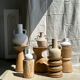 Artisanal terracotta vase painted white with double handles H:16 D:20