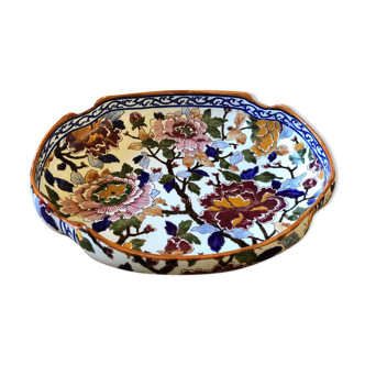 Ceramic hollow dish gien France decoration flowers peony hand painted