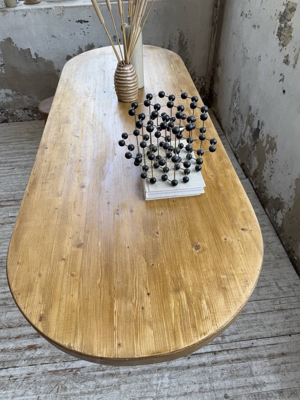 Brutalist pine oval table