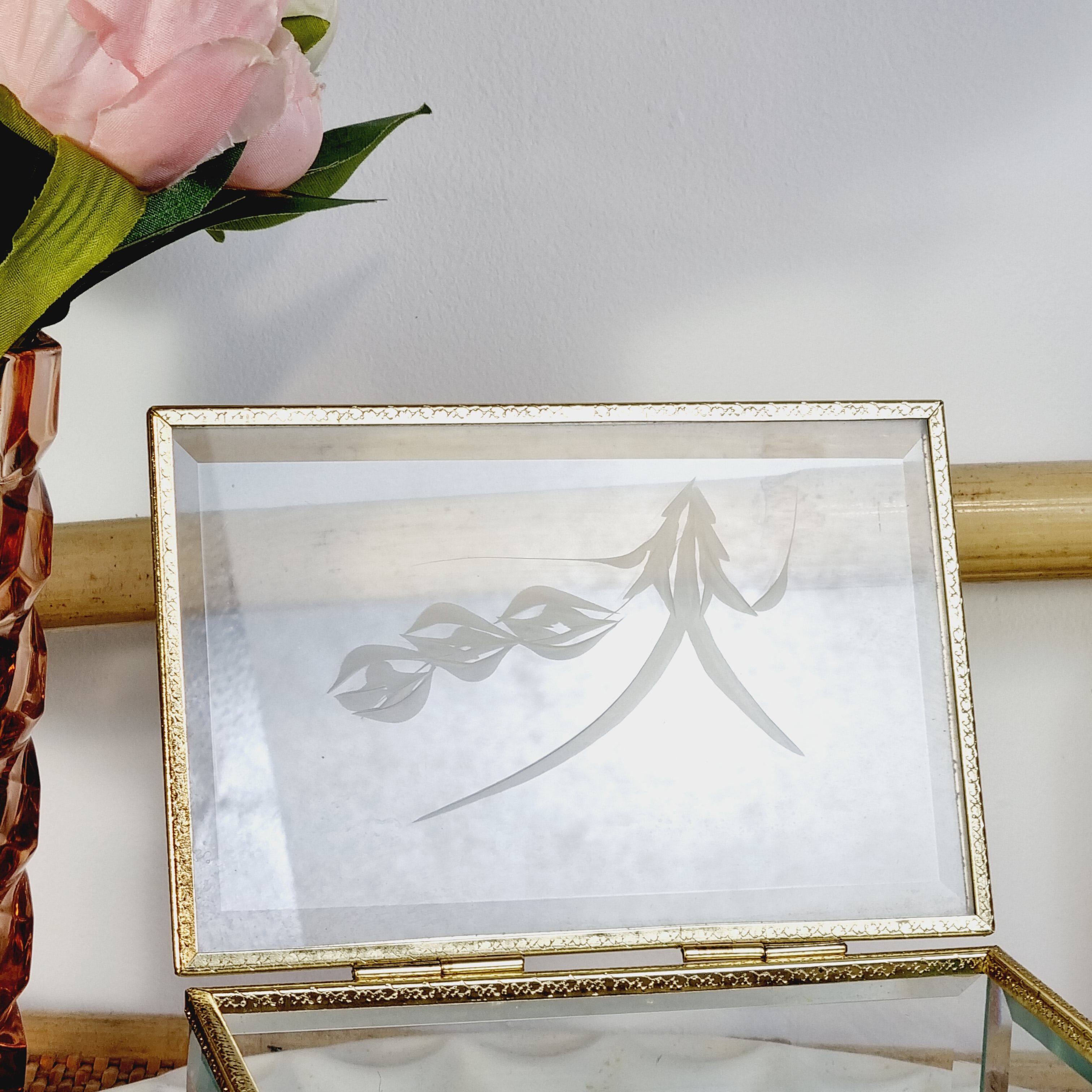 Beveled and chiseled glass and brass jewelry box