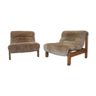 Pair of wild leather lounge chairs