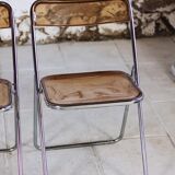 Set of 3 folding chairs in plexiglass and chrome, 1970.