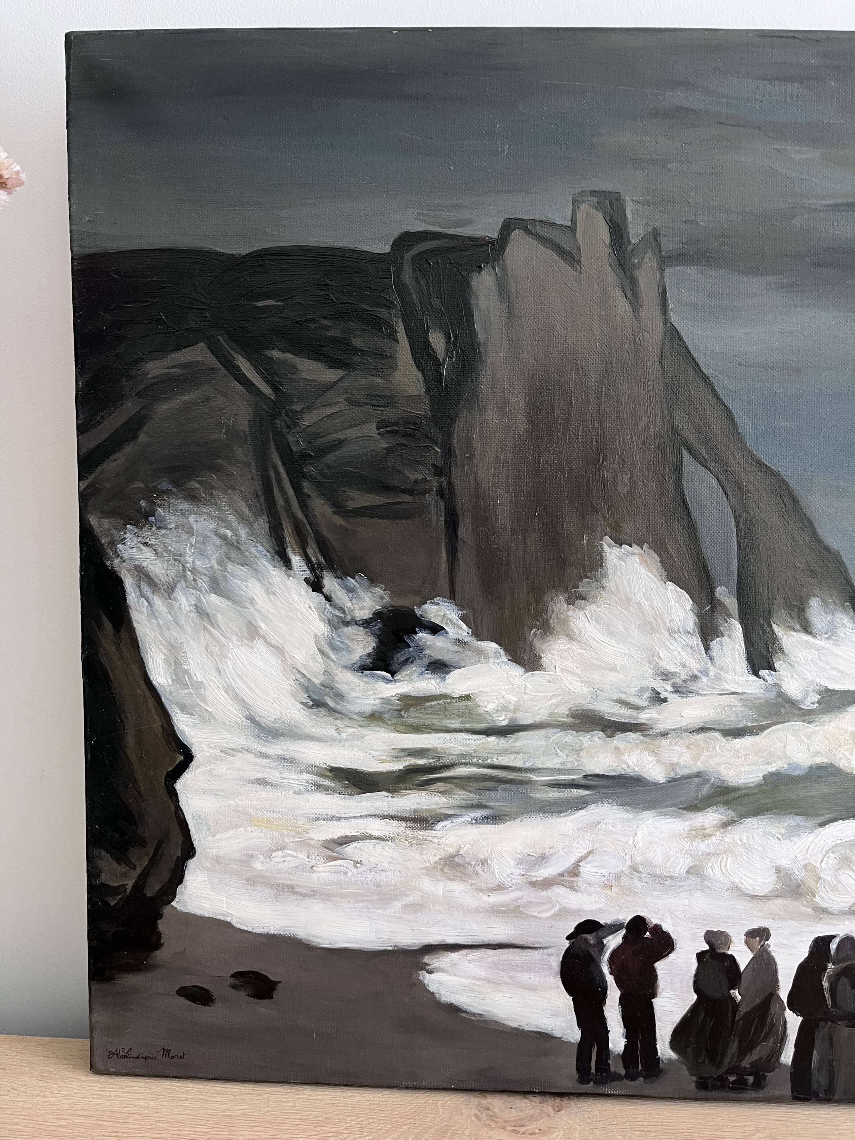 Huile sur toile inspirée des vues d’Etretat de Monet