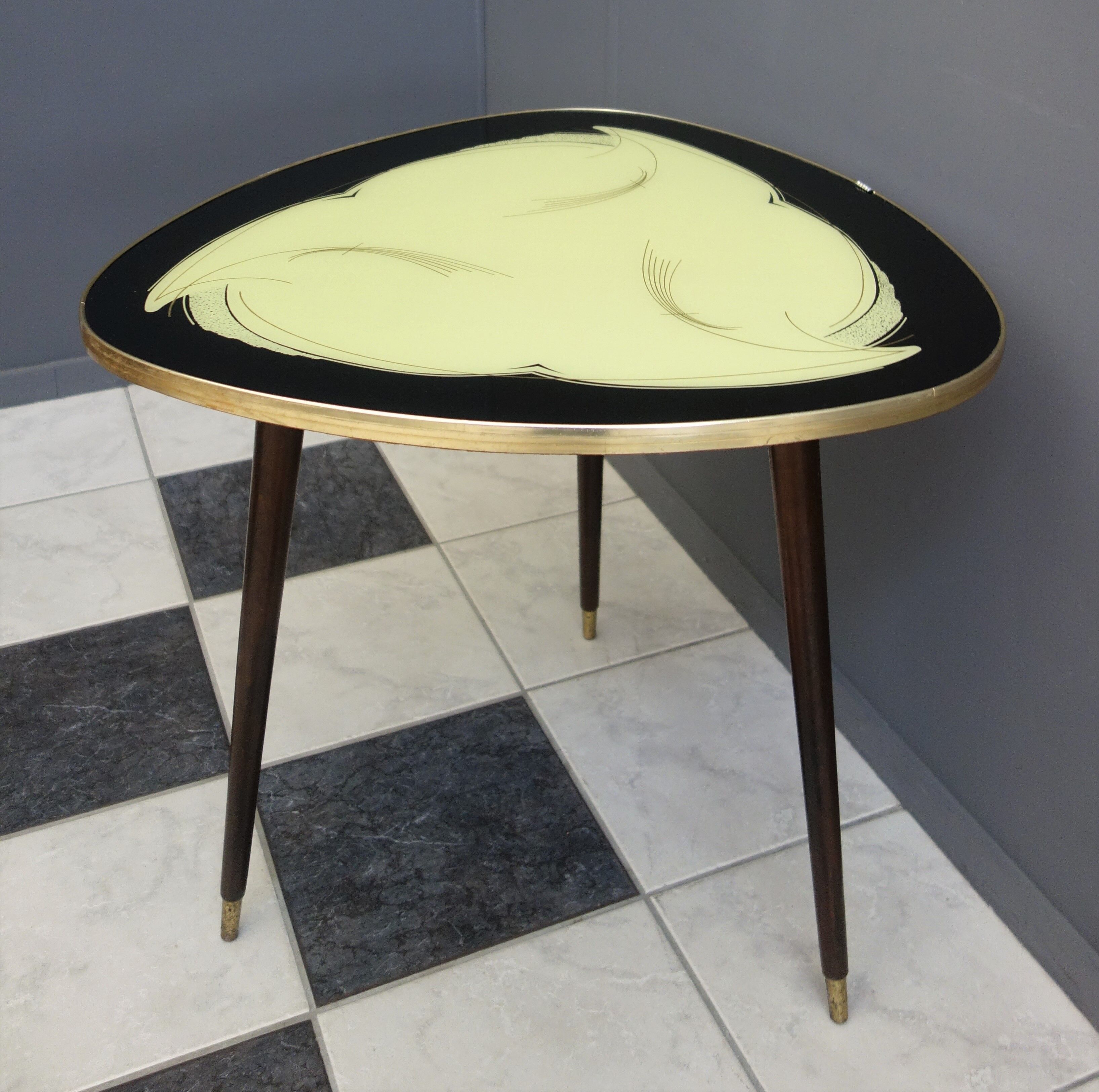 Glass coffee table 1960s Yellow, gold and black glass table top