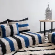 Handmade Moroccan blue and black floor cushion 120x70cm