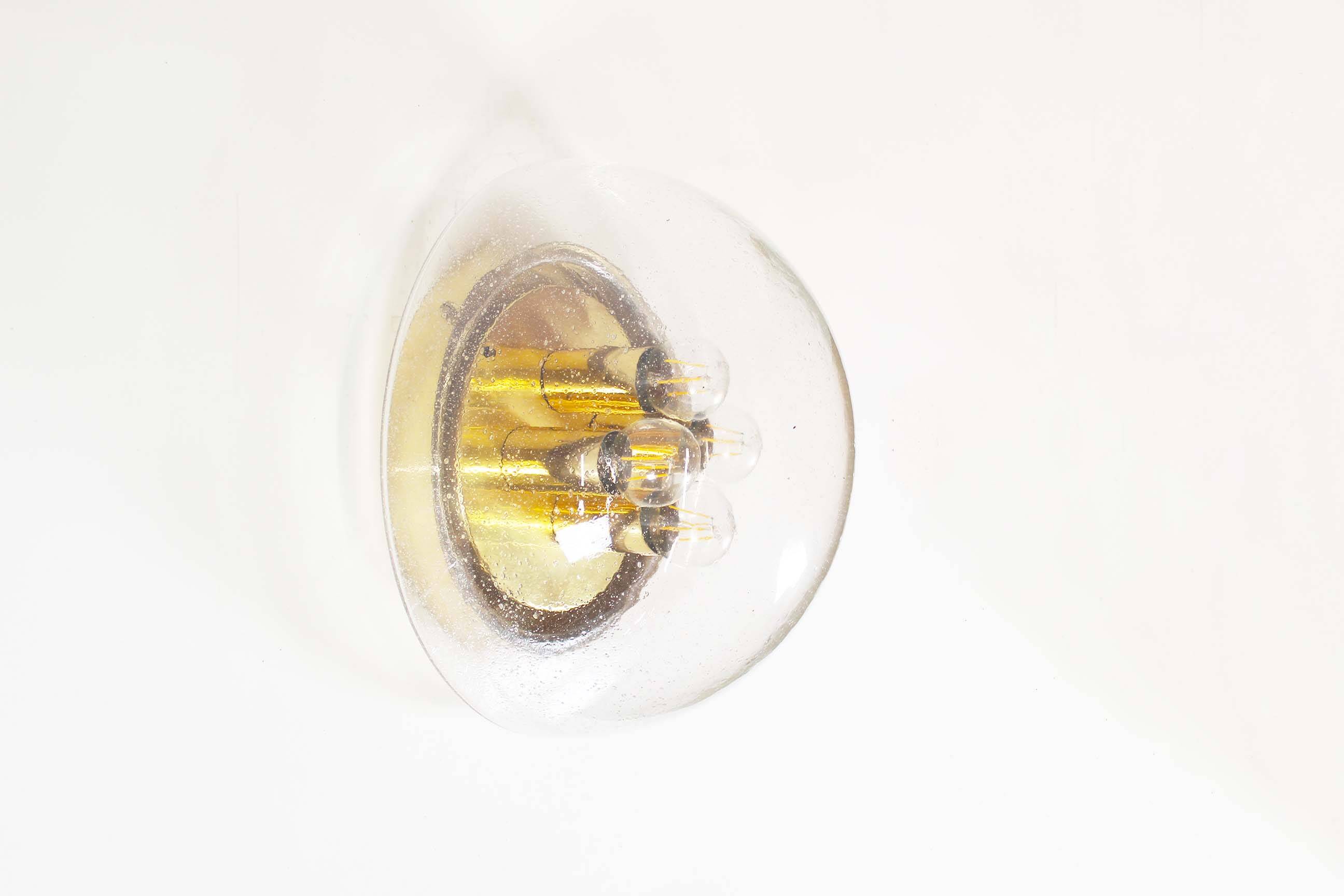 Large clear bubble glass flush mount light by Glashutte Limburg