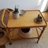 Serving table in rattan and vintage wicker