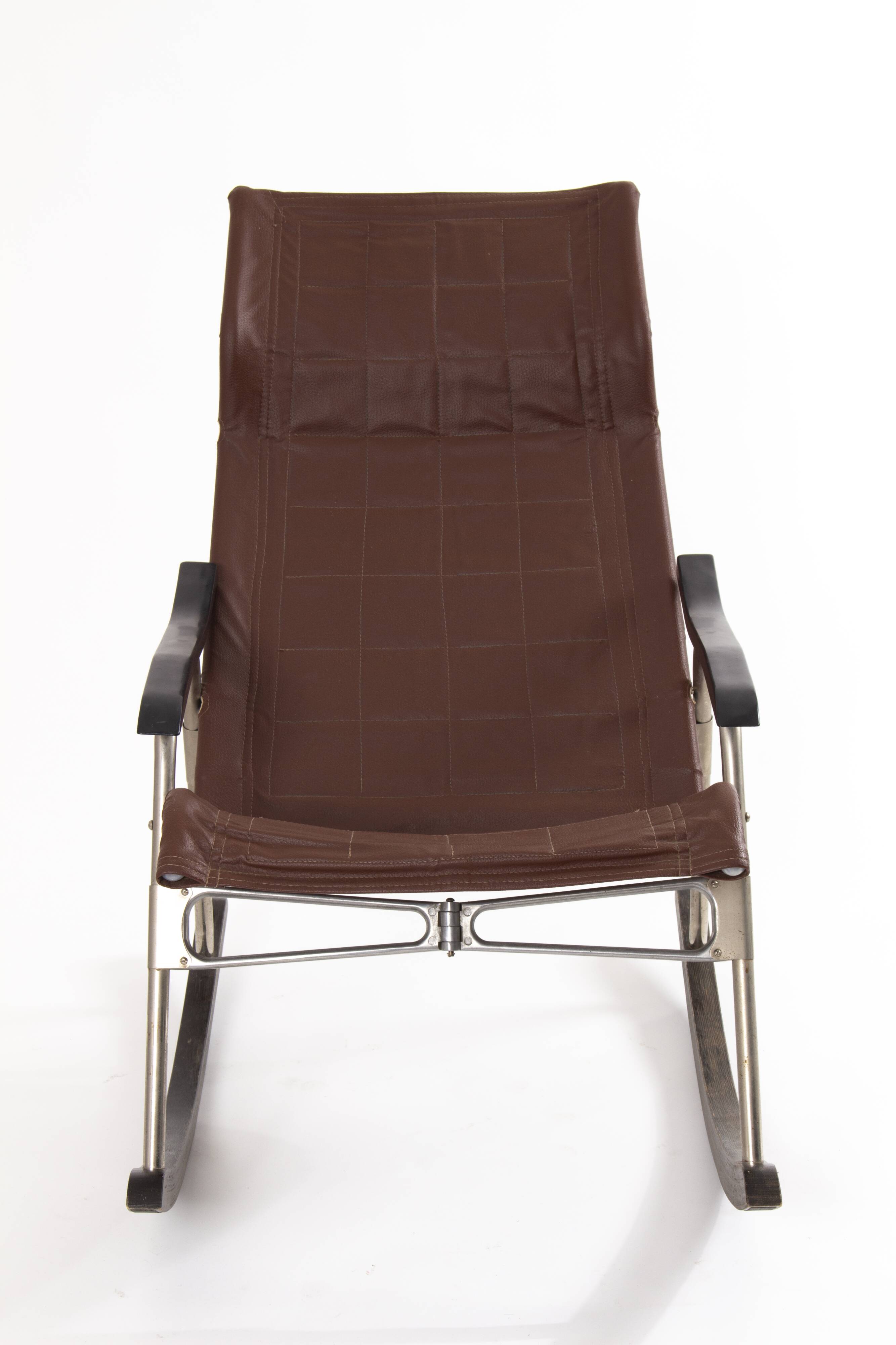 Design Leather Folding Rocking Chair by Takeshi Nii, 1950s