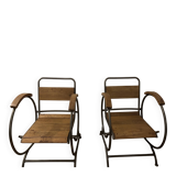 Wooden and metal armchairs