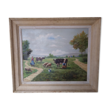 Oil on canvas XXth signed R Sarot Bucolic scene