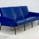 Sofa imitation leather blue and steel, 3 seats, France, circa 1960