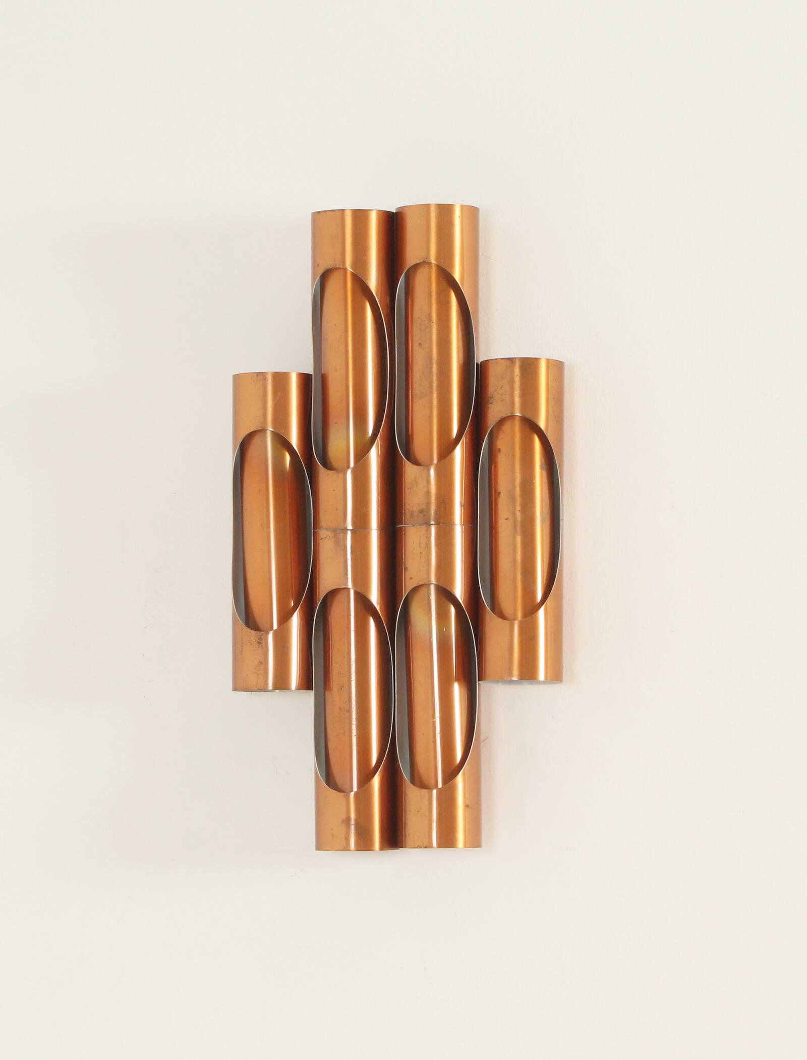 Large tubular copper wall light from the 1960s, Spain.