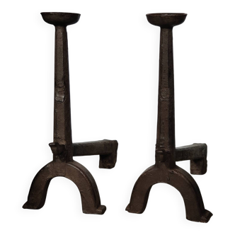 Large pair of Louis XIII Landiers with bowls.