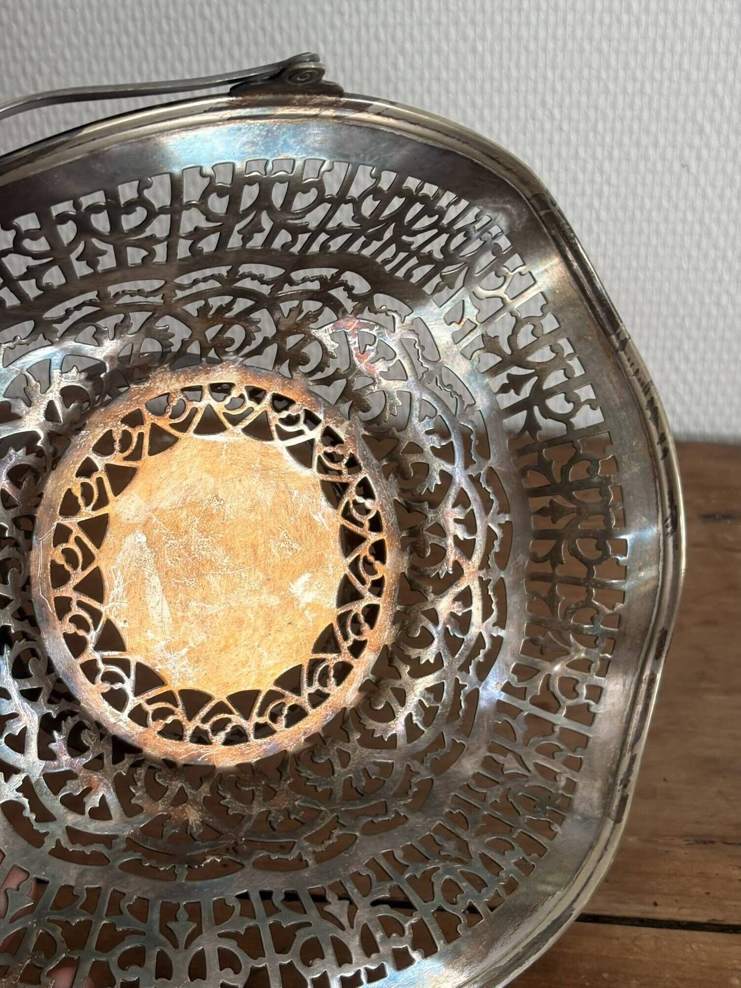 Silver Metal Openwork Vintage Art Deco Fruit Basket