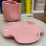 Set of mugs and cups of water lily ceramic handmade pop pink barbapapa