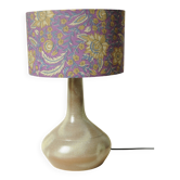 Lampe Vintage Céramique - Abat-Jour Indien Fleurs Violet - Style Années 70