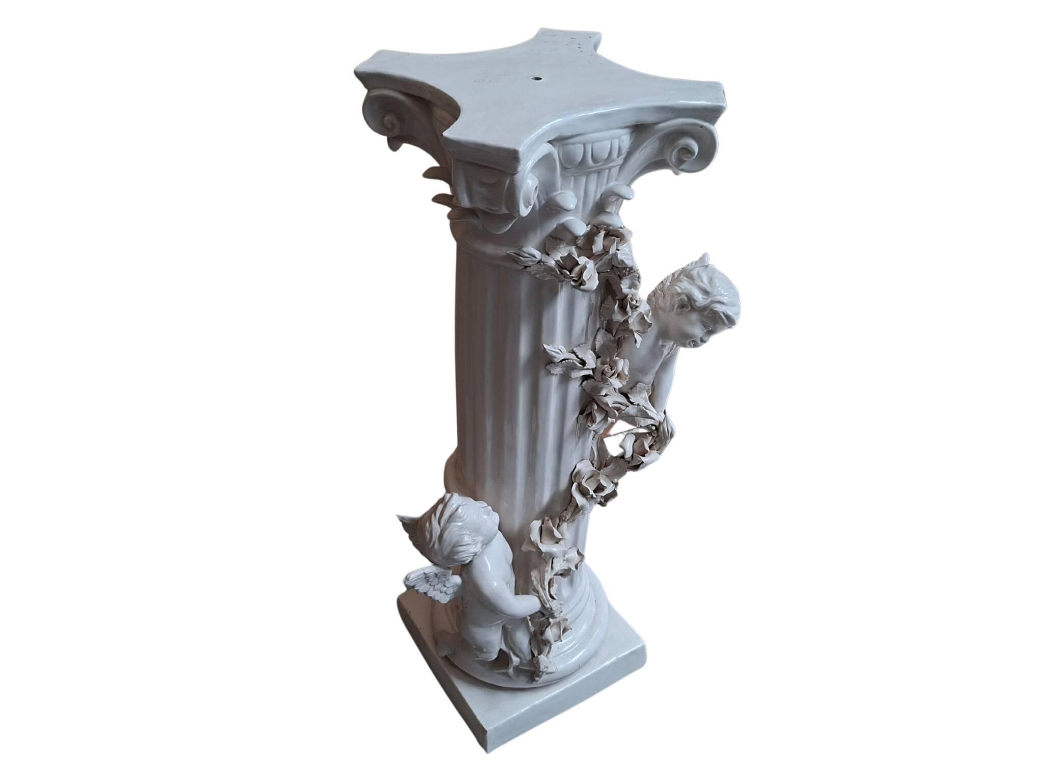 Elegante Colonna con Angeli in Ceramica – Stile Neo-Barocco (Anni '80)