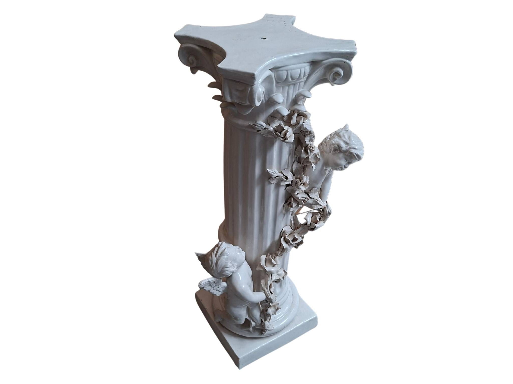 Elegante Colonna con Angeli in Ceramica – Stile Neo-Barocco (Anni '80)
