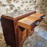 French Art Deco walnut sideboard with marble top (1920s)
