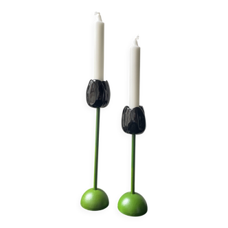 2 designer porcelain candlesticks "Tulip" - Taitu Milano - Rare vintage