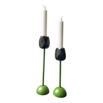 2 bougeoirs design en porcelaine « Tulipe » - Taitu Milano - Vintage rare
