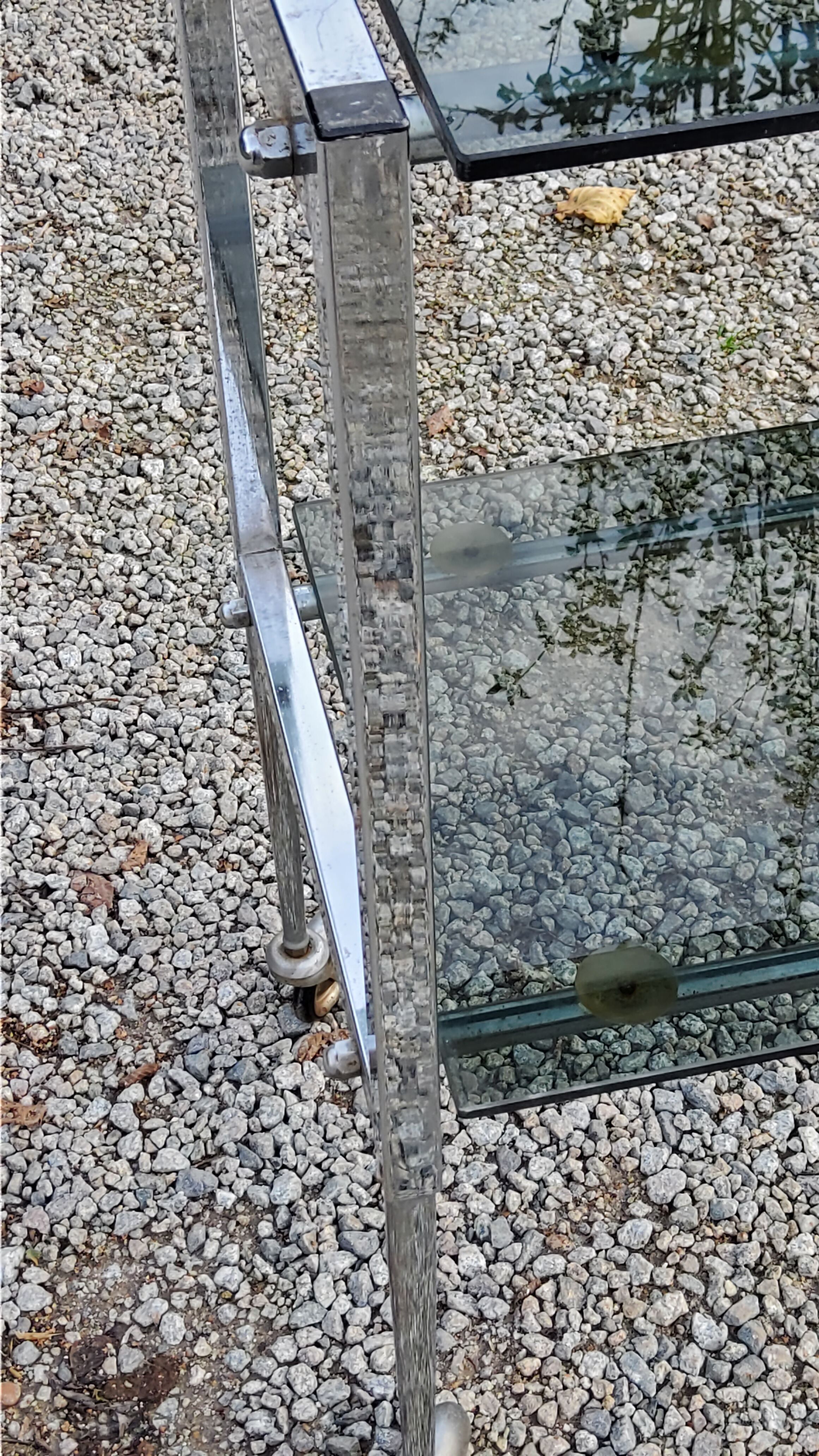 Console service of the 70s double trays smoked glass chrome base