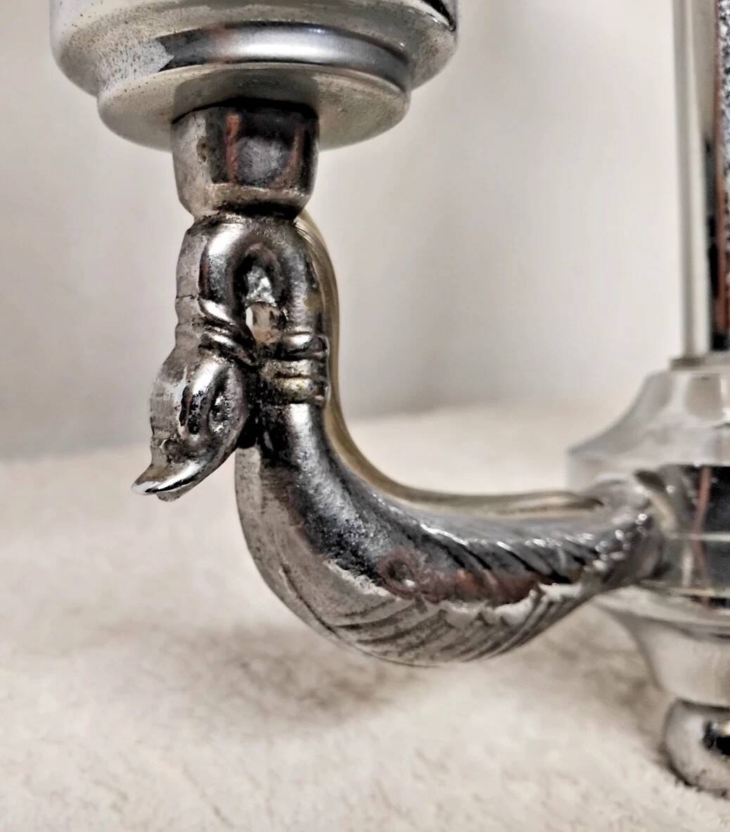 Vintage opaline lampshade chrome duck 2-arm chandelier