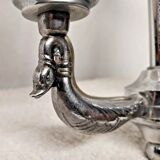 Vintage opaline lampshade chrome duck 2-arm chandelier