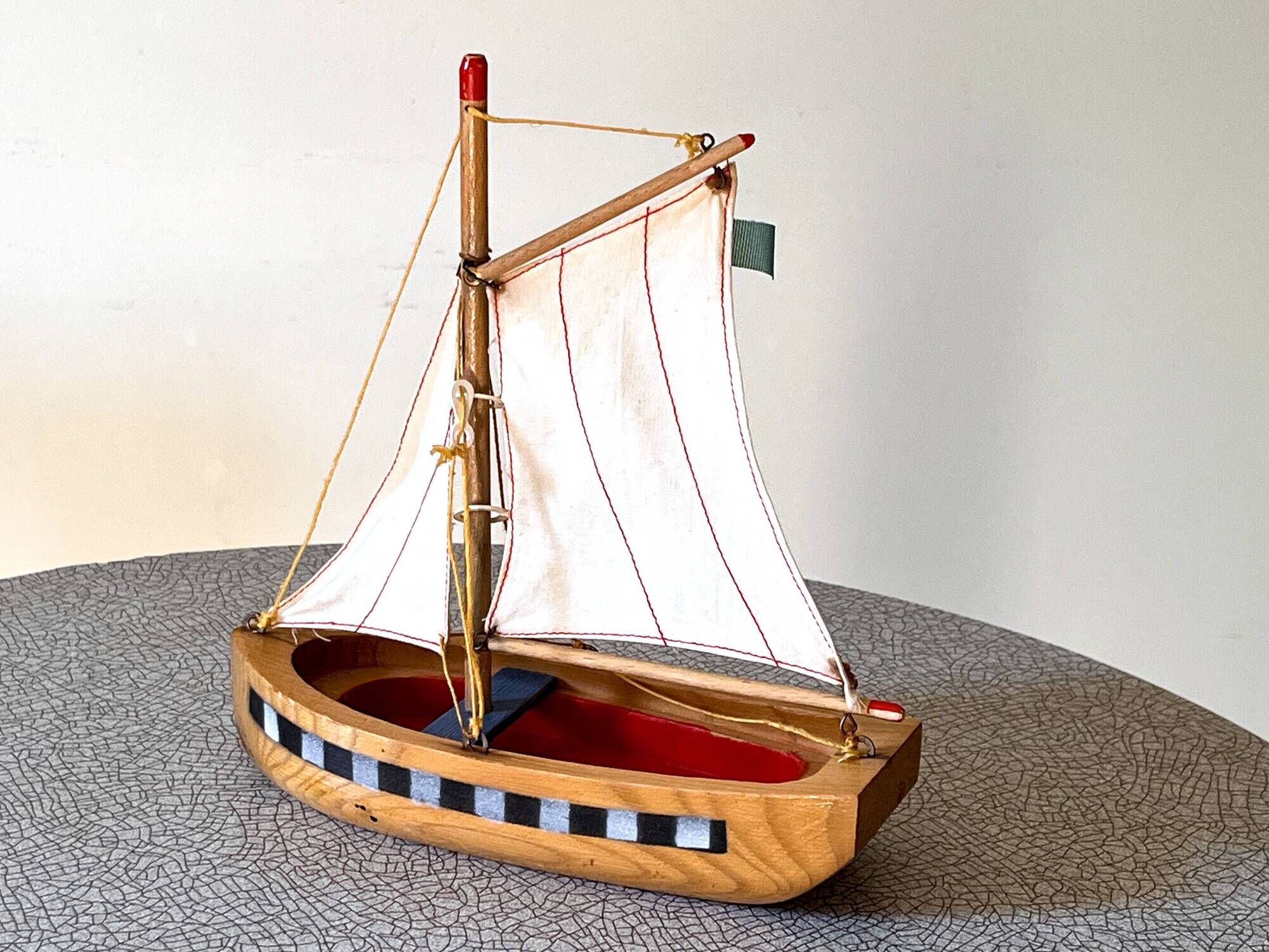 Wooden basin sailboat from the brand Lego, vintage toy.