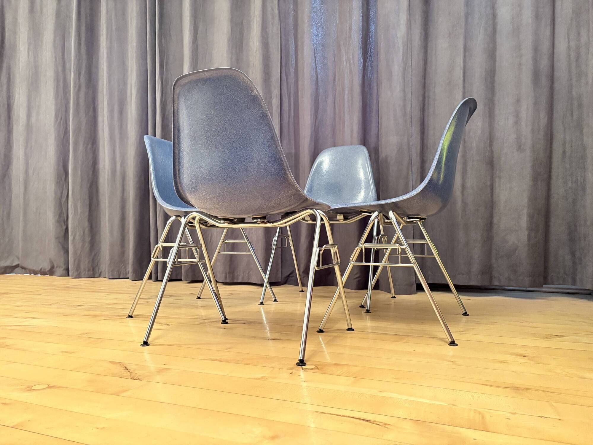 Set of four DSS chairs, fiberglass, designed by Charles and Ray Eames, Herm