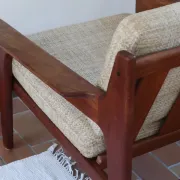 Scandinavian armchair, teak, beige fabric, 1960s.