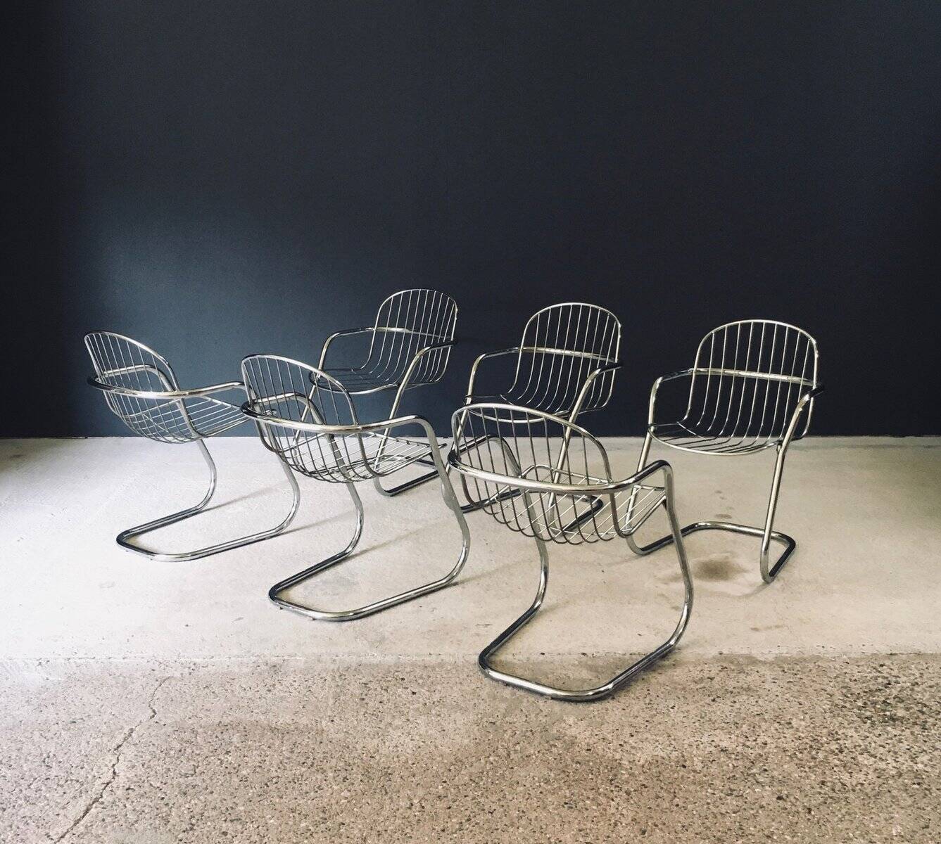 Mid-Century Modern Chrome Dining Chairs by Gastone Rinaldi, Italy, 1970s, Set of 6