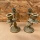 Antique Pair Of Vintage Brass Double Candlestick Holders