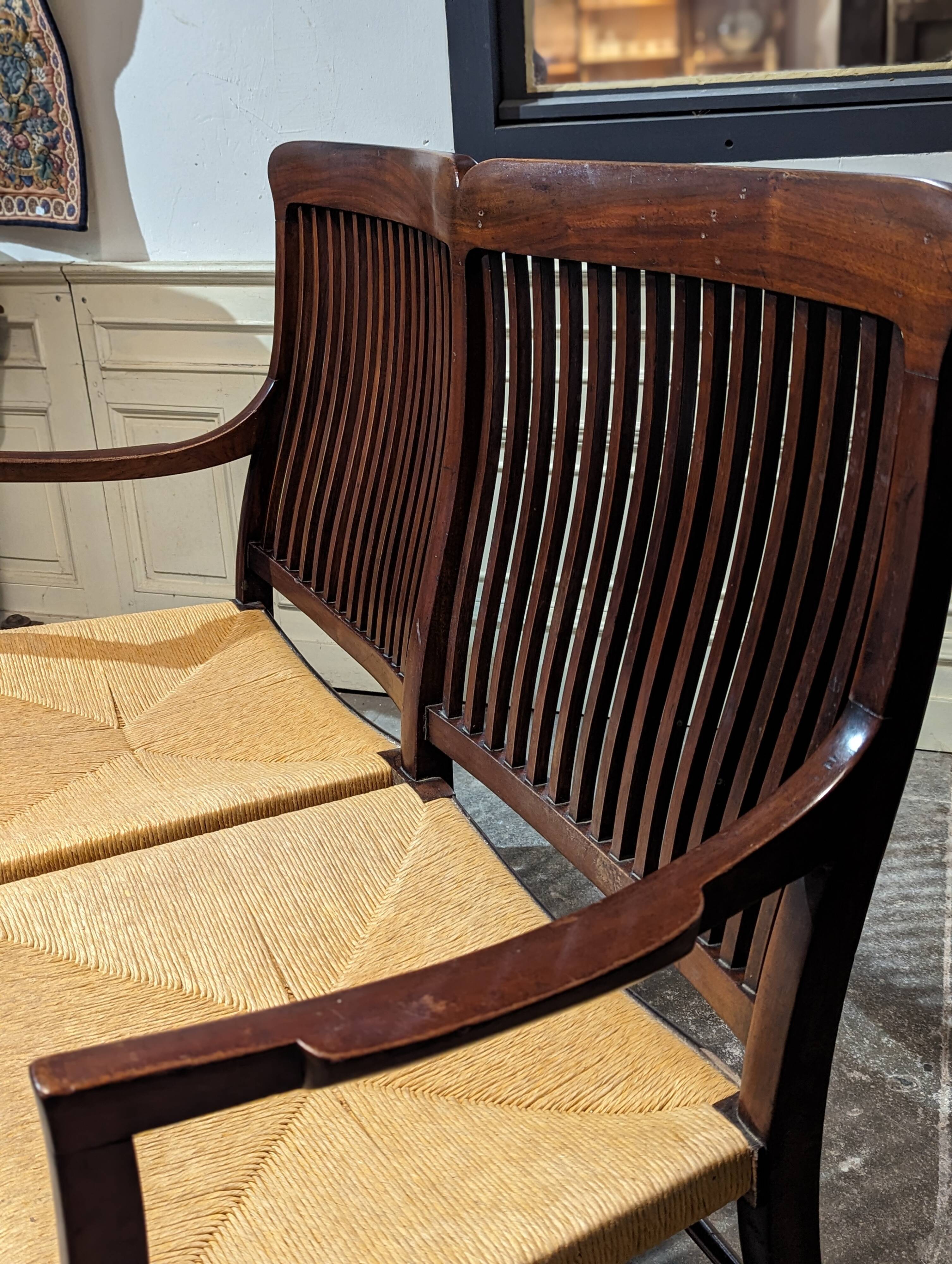 English mahogany straw bench