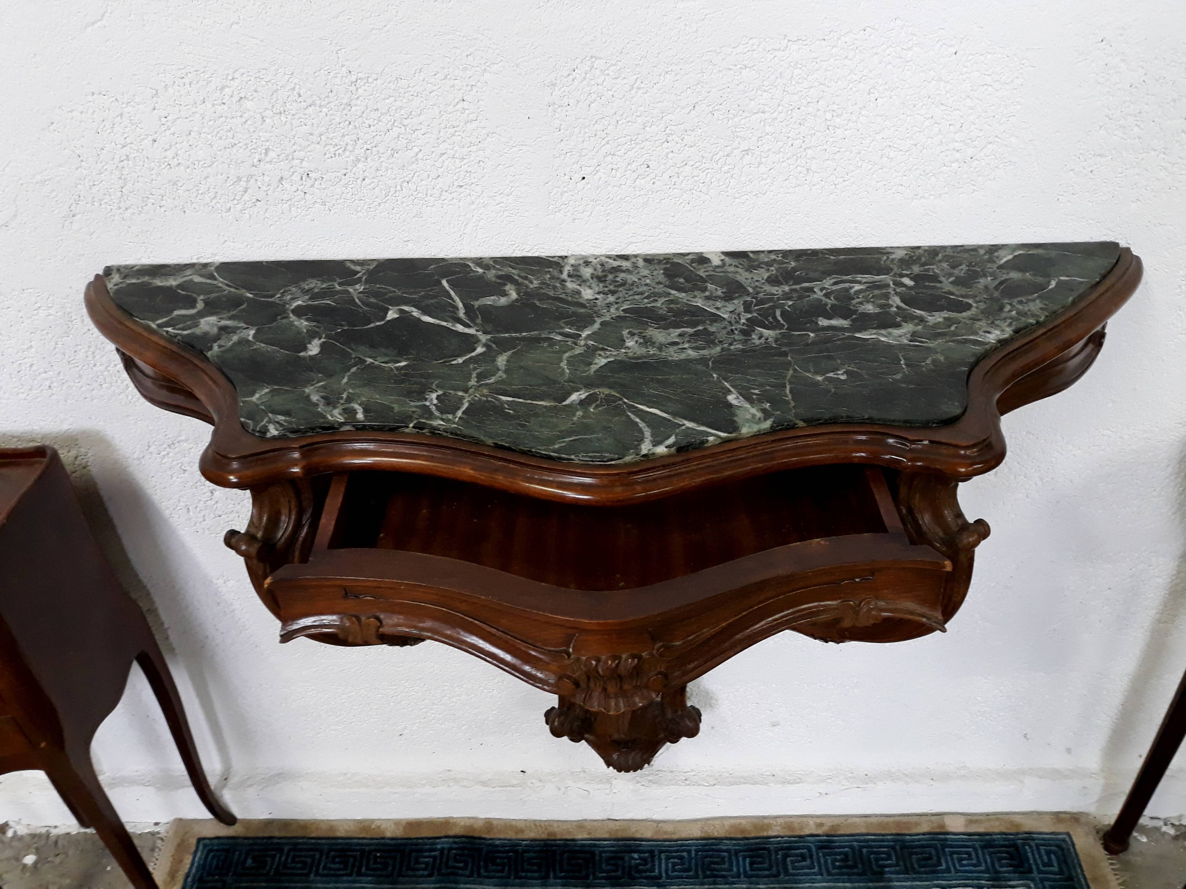 Console table wood and green marble from Aosta