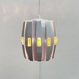 Metal pendant lamp and prism model in white mid-century by Werner Schou for Coronell Elektro, Denmark, 1960s.