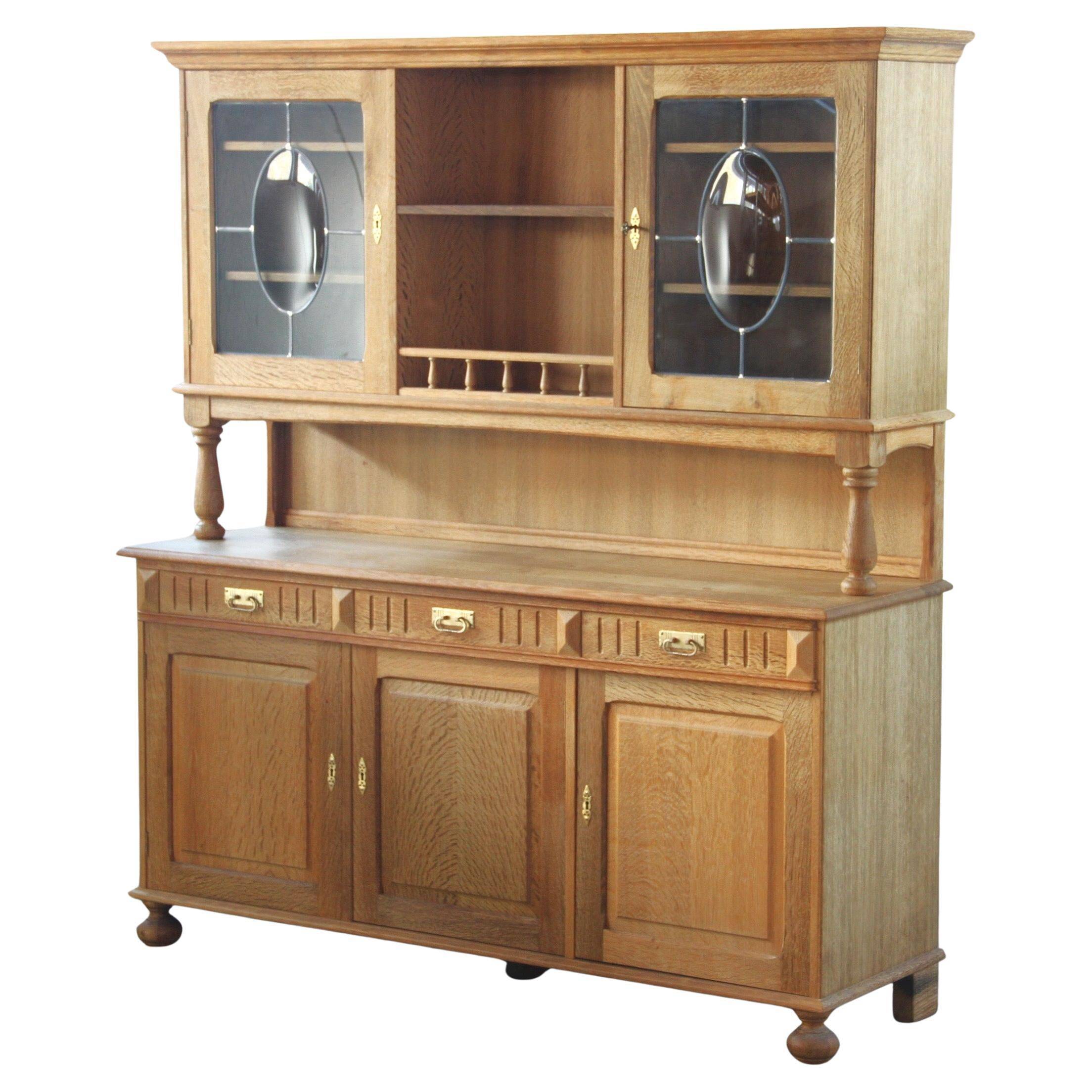 Vintage 1970 Danish Brutalist Light Oak Dining Cabinet, Henning Kjærnulf style