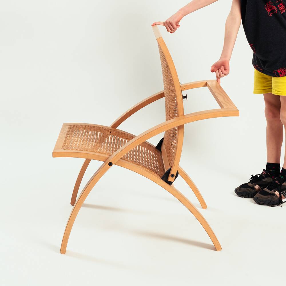 Gijs Bakker folding lounge chair rattan webbing for Castelijn, 1970s