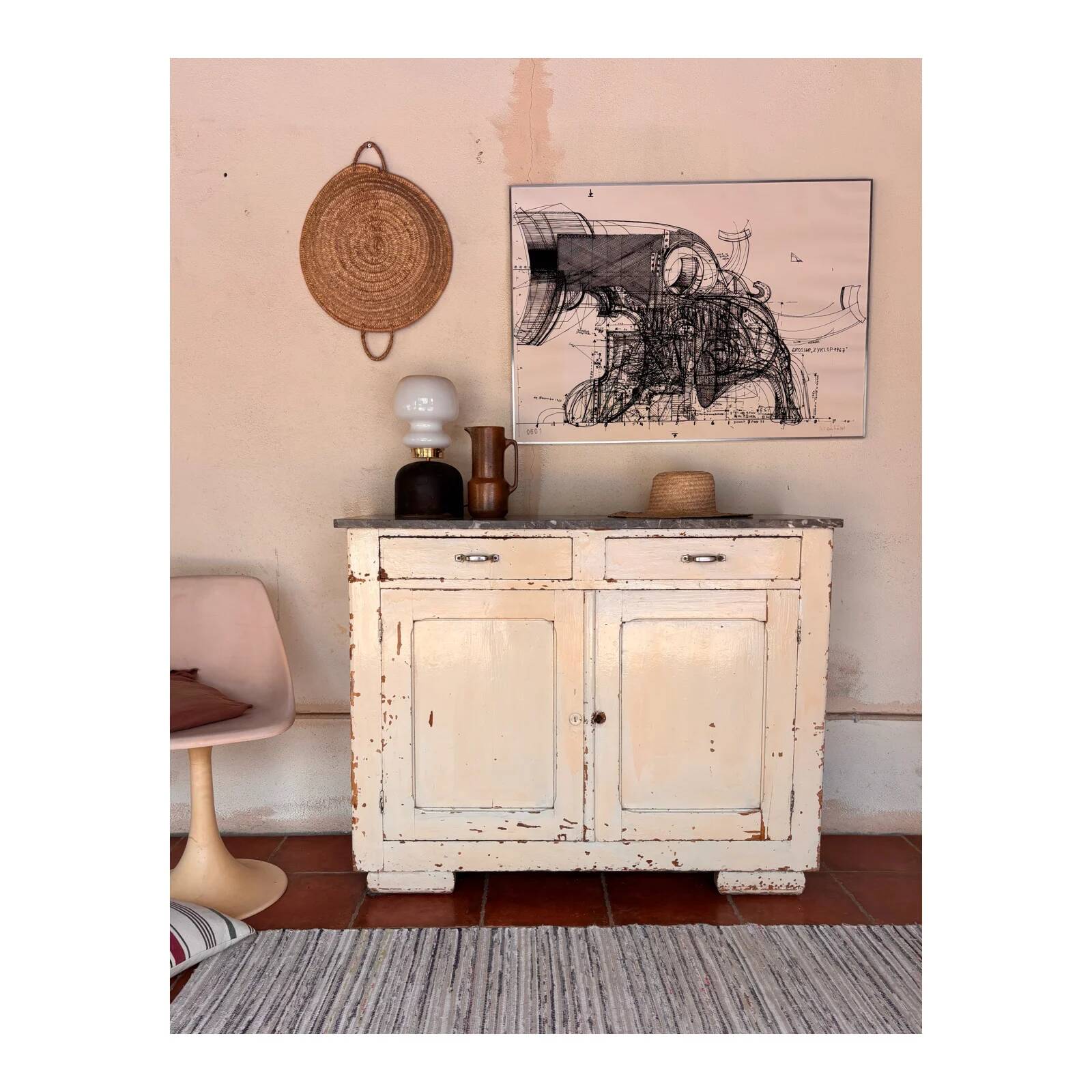 Old marble buffet table